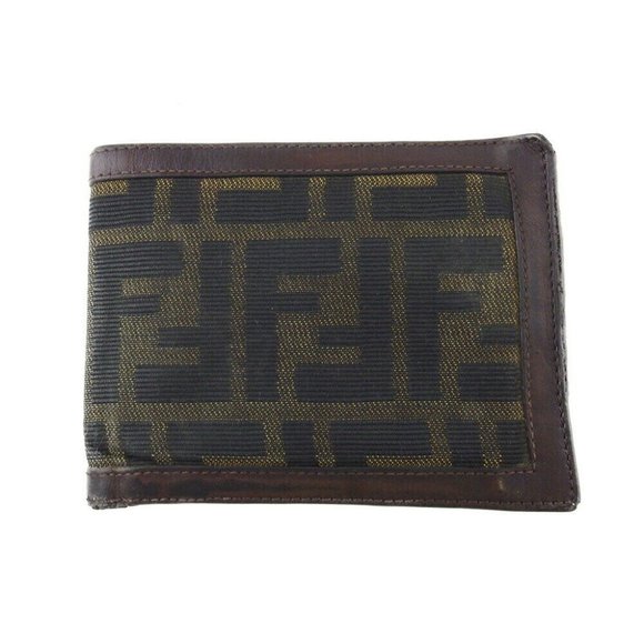 Authentic FENDI Two-folded wallet Zucca beige canvas ~ leather Auth used - Picture 1 of 9